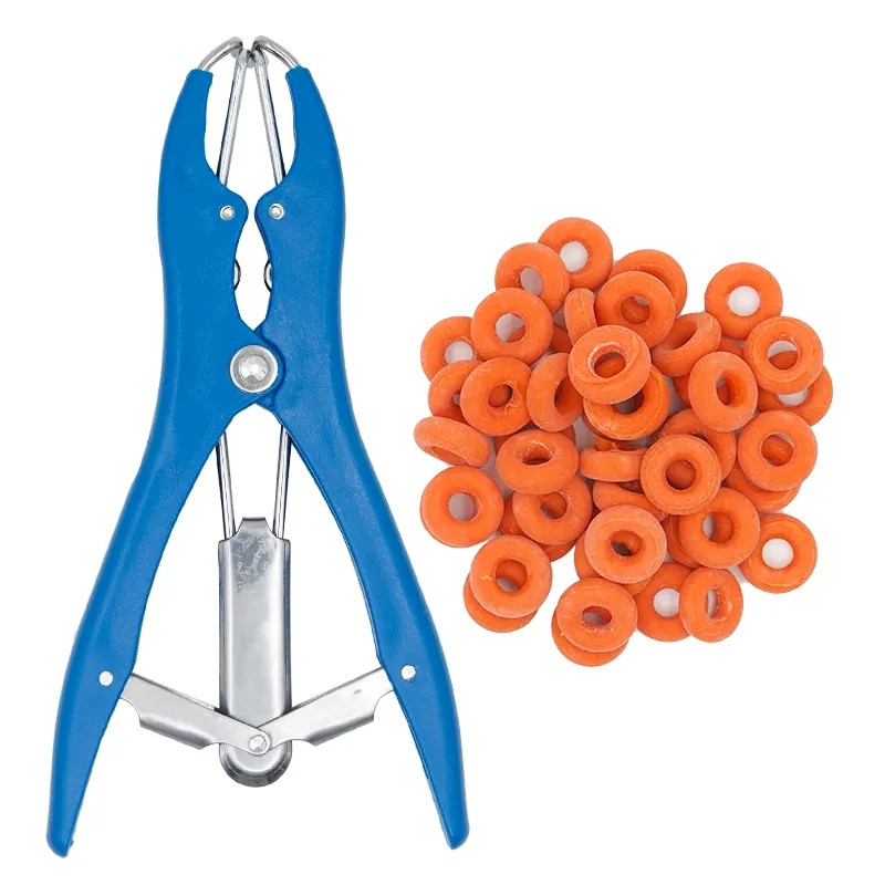 Комплект для безкрової кастрації гумовими кільцями (пластикові щипці + кільця 100 шт.)