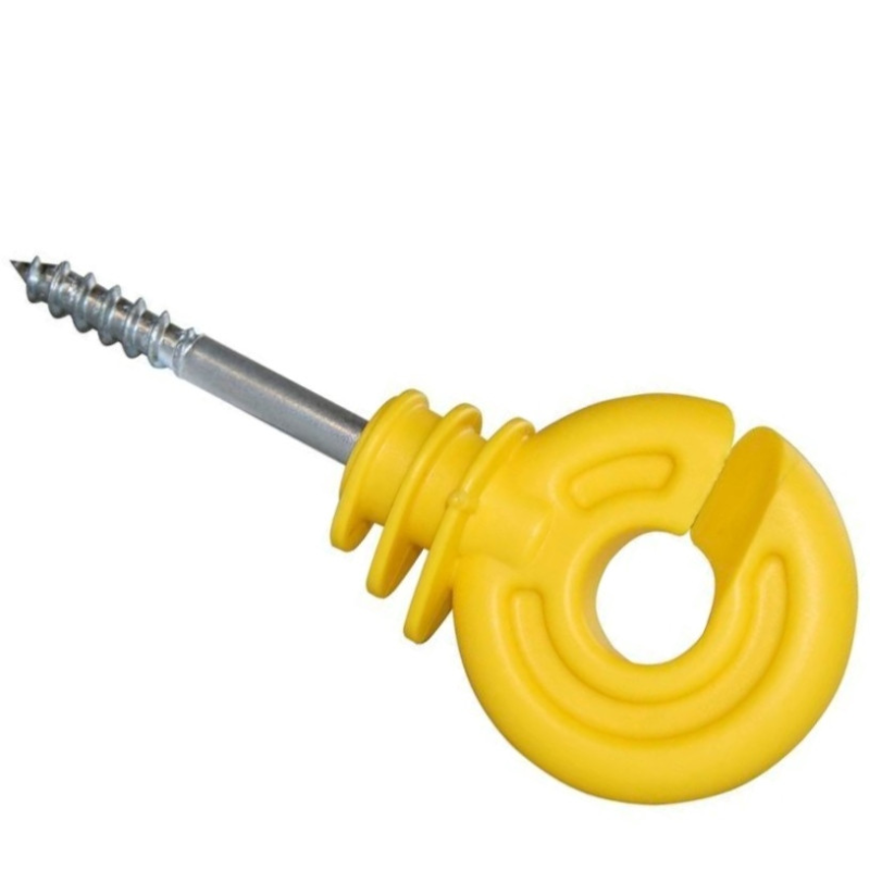 Ізолятори жовтого кольору під дерев“яні стовпчики