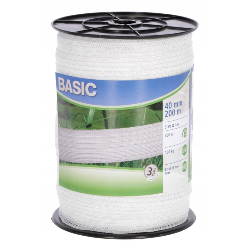 Стрічка Basic 40 мм для електроогорожі біла